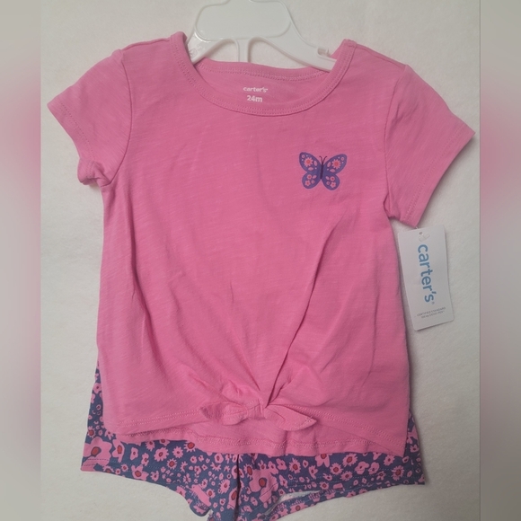 Carter's Other - NWT Carter's 2pc pink short sleeve knot tie top elastic waist floral shorts